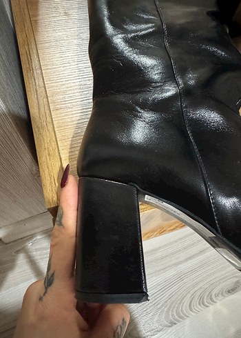 Kadın Siyah hakiki Deri Dizüstü çizme - Görsel 4