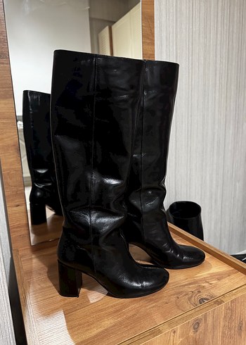 Kadın Siyah hakiki Deri Dizüstü çizme - Görsel 2