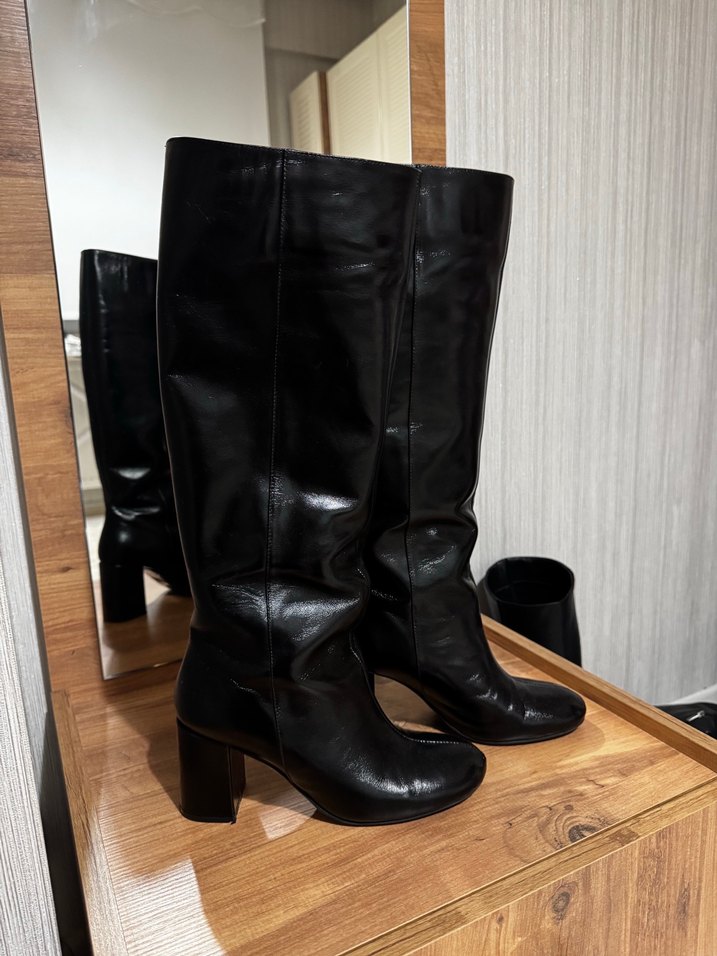 Kadın Siyah hakiki Deri Dizüstü çizme - Görsel 2