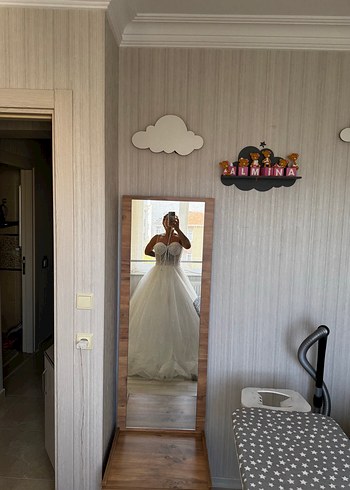 Straplez A Kesim Modern Klasik Gelinlik - Görsel 5