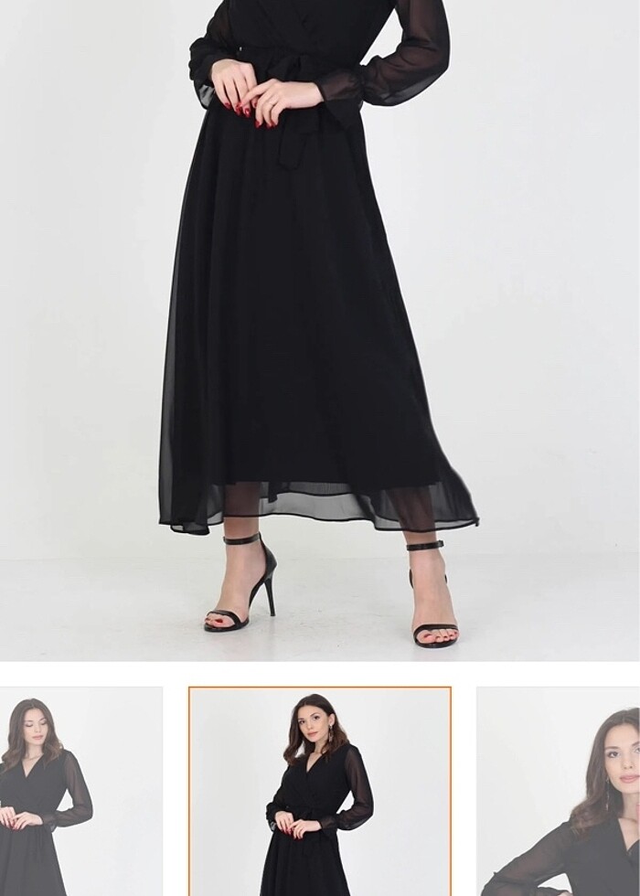 Siyah şifon elbise - Görsel 2