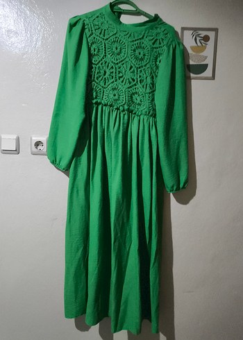 Yeşil Dantel Detaylı Bohem Uzun Elbise - Görsel 2