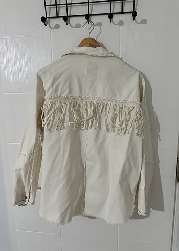Zara Nakışlı Beyaz Bohem Kadın Keten Ceket