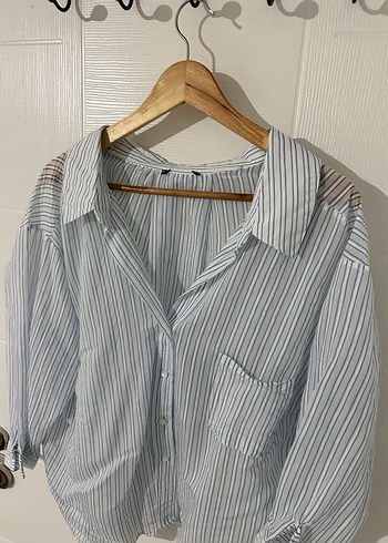 Düğmeli Yarım Kollu Çizgili Gömlek - Görsel 2