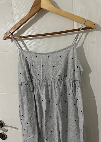 Gri Puantiyeli İnce Askılı Pijama Elbise - Görsel 2
