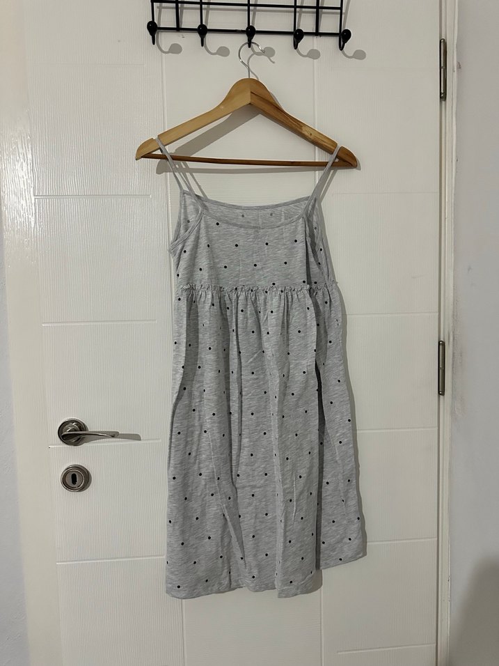 Gri Puantiyeli İnce Askılı Pijama Elbise - Görsel 3