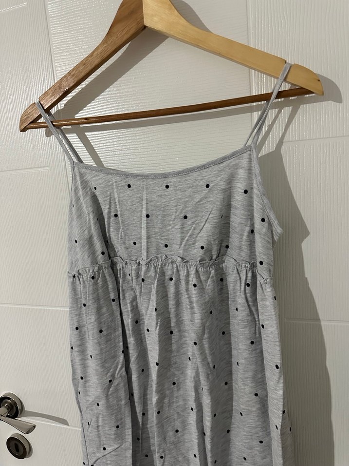 Gri Puantiyeli İnce Askılı Pijama Elbise - Görsel 2