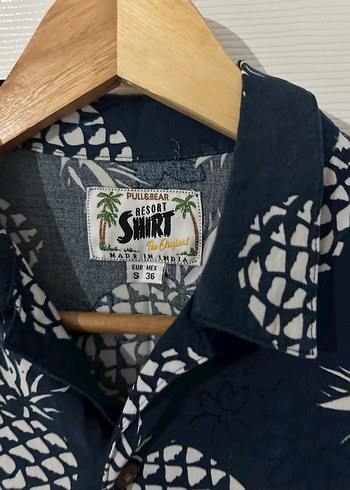 Erkek Lacivert Ananas Desenli Kısa Kollu Gömlek - Görsel 3