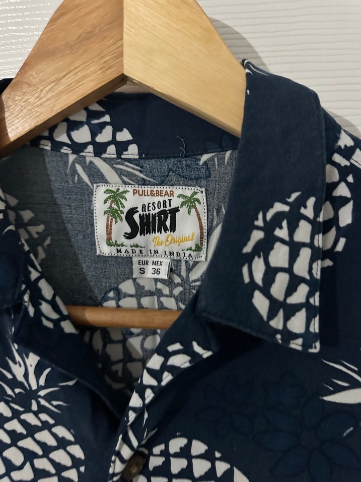 Erkek Lacivert Ananas Desenli Kısa Kollu Gömlek - Görsel 3