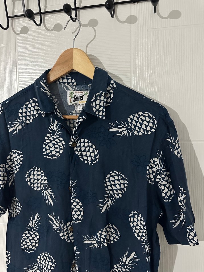 Erkek Lacivert Ananas Desenli Kısa Kollu Gömlek - Görsel 2