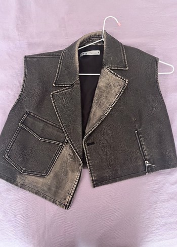 xs Beden Zara Deri Kolsuz Biker Yelek