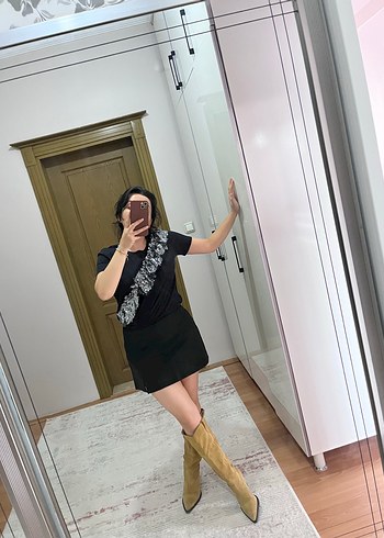 s Beden siyah Renk Siyah payet detaylı tshirt