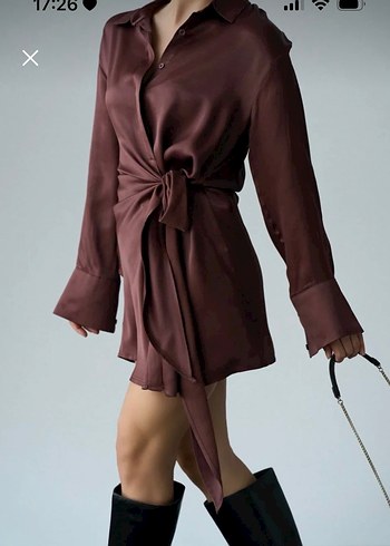 Zara Bordo Mini Kadın Salaş Elbise
