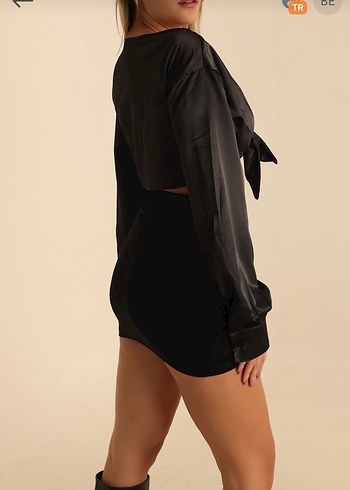 Siyah Drapeli V Yakalı Kadın Bluz - Görsel 2