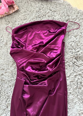 Bordo Drapeli Uzun Abiye Elbise - Görsel 3