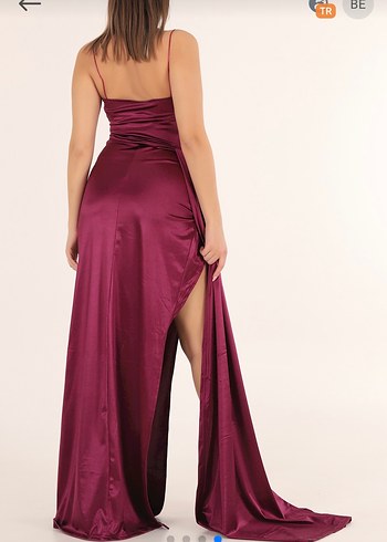 Bordo Drapeli Uzun Abiye Elbise - Görsel 2