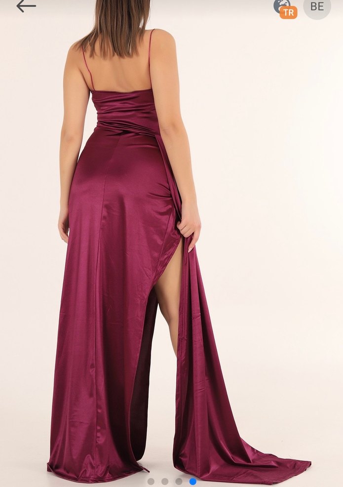 Bordo Drapeli Uzun Abiye Elbise - Görsel 2