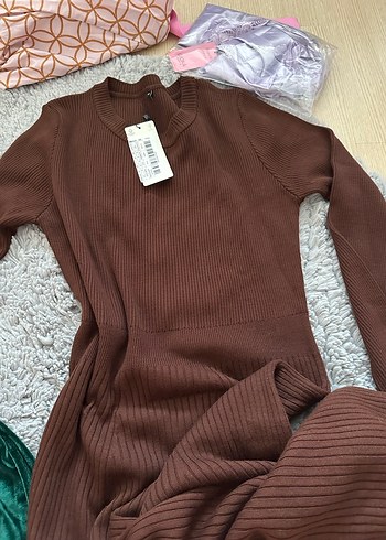 Kahverengi Triko Uzun Kollu Kadın Elbise - Görsel 3