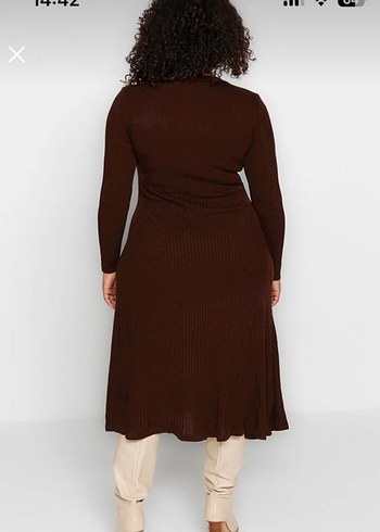 Kahverengi Triko Uzun Kollu Kadın Elbise - Görsel 2