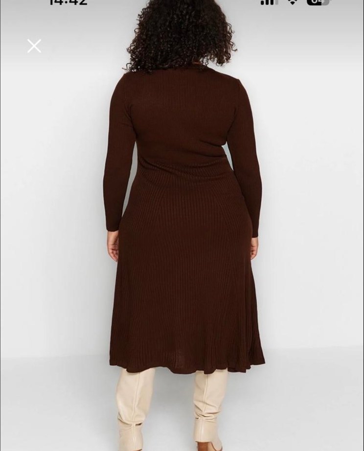 Kahverengi Triko Uzun Kollu Kadın Elbise - Görsel 2