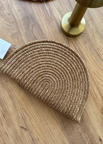 Beden Bej Yarım Daire Hasır Kadın Clutch Çanta