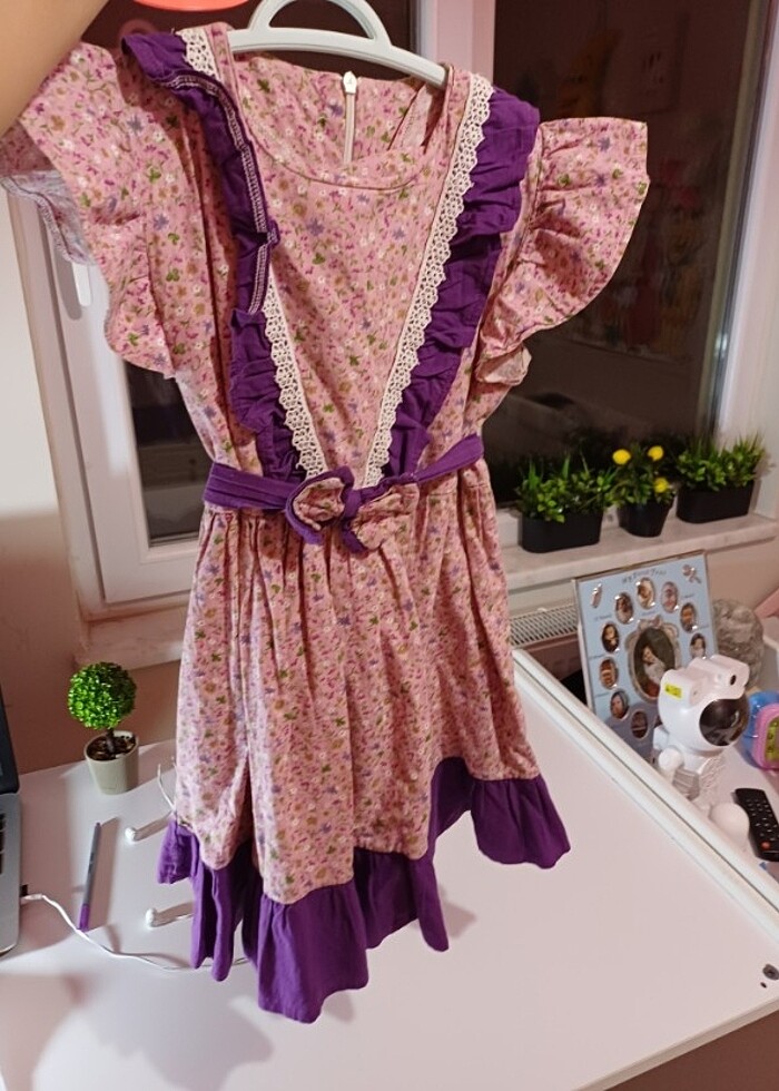 Pembe mor çiçekli dogum günü  elbisesi  - Görsel 2