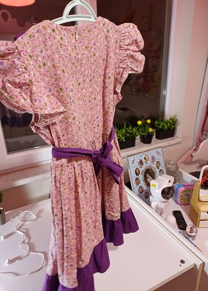 Pembe mor çiçekli dogum günü  elbisesi  - Görsel 3