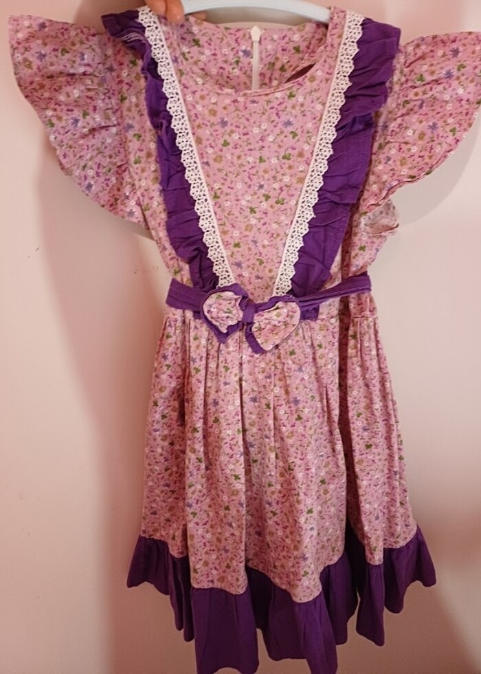 Pembe mor çiçekli dogum günü  elbisesi  - Görsel 4