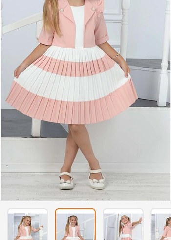 Pembe Çizgili Pilili Kız Elbisesi - Görsel 2