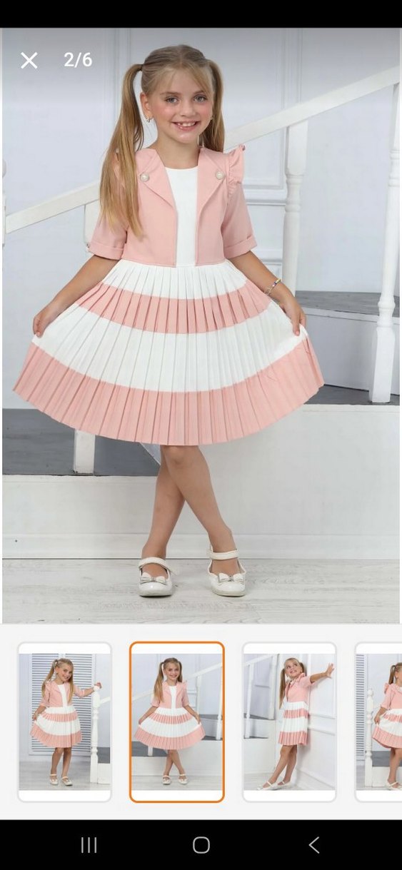 Pembe Çizgili Pilili Kız Elbisesi - Görsel 2