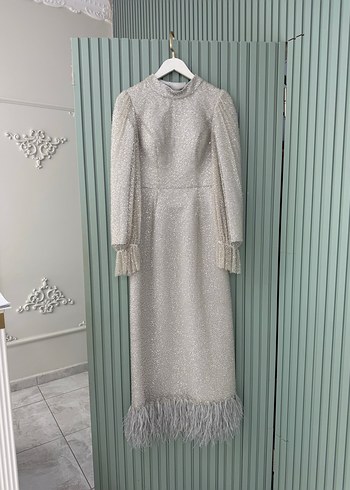 Gri Uzun Kollu Nakışlı Kadın Elbise - Görsel 2