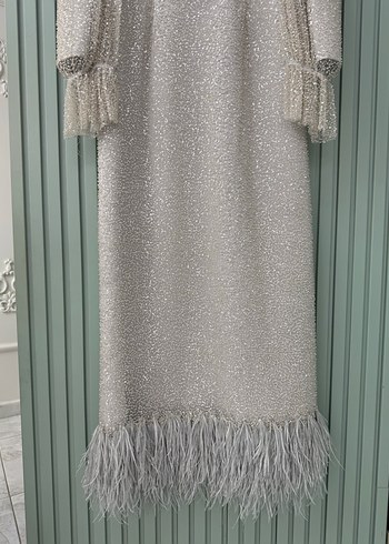 Gri Uzun Kollu Nakışlı Kadın Elbise - Görsel 3