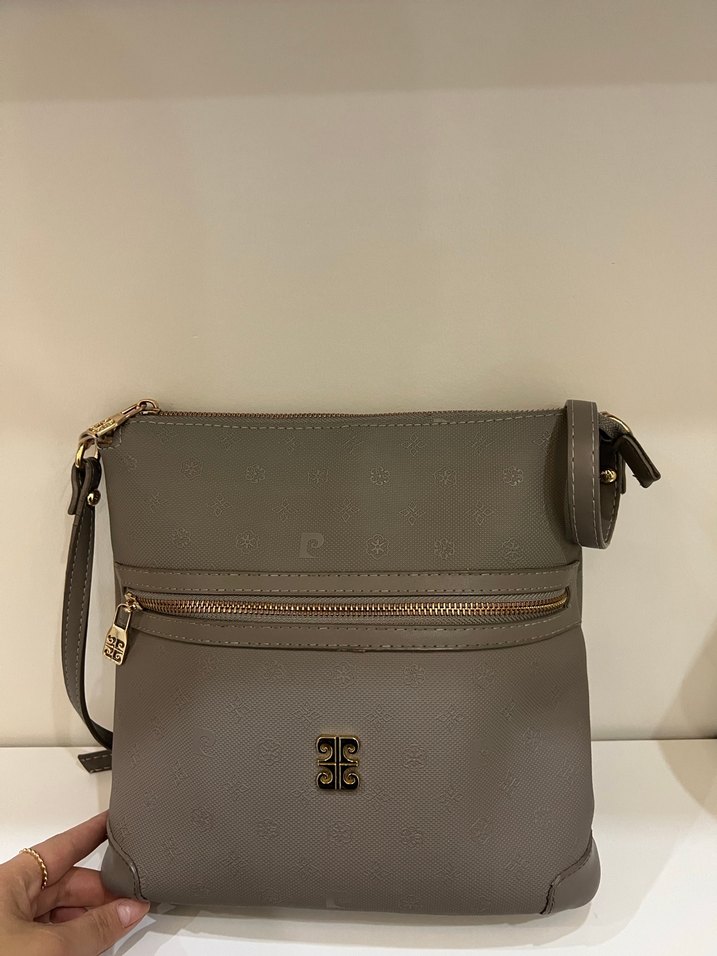 Gri Deri Kadın Çanta Fermuarlı - Görsel 3