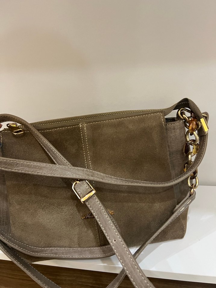 Zincir Detaylı Bej Süet Kadın Çanta - Görsel 3