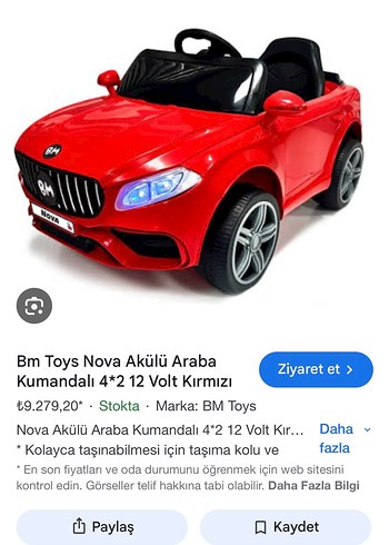 BM Toys Nova Kumandalı Kırmızı Akülü Araba