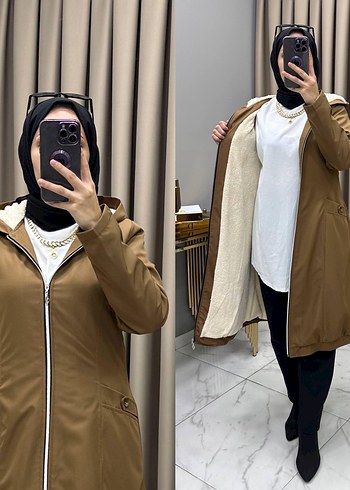 Diğer Kürk Detaylı Siyah Uzun Kadın Kaban