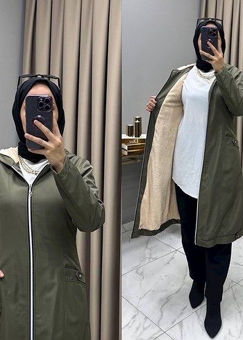 38 Beden Kürk Detaylı Siyah Uzun Kadın Kaban