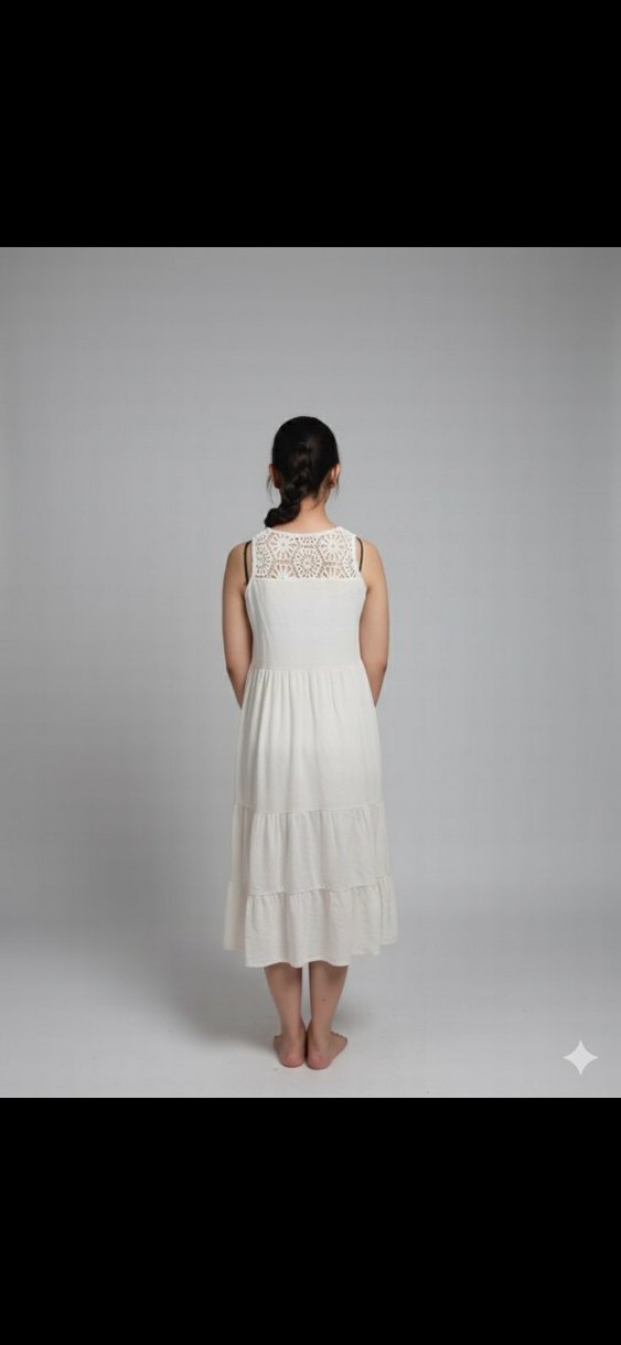 Bej V Yaka Midi Elbise - Görsel 2