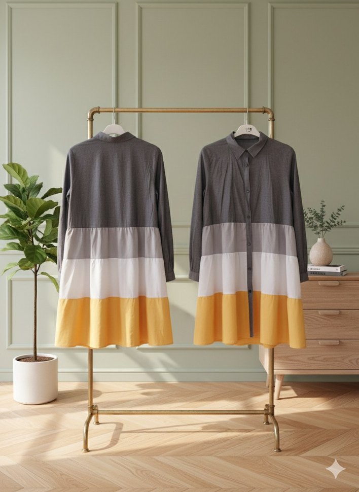 Renkli Kadın Uzun Kollu Tunik /Elbise - Görsel 2