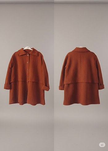 Düğmeli Kahverengi oversize  hırka/kap - Görsel 2