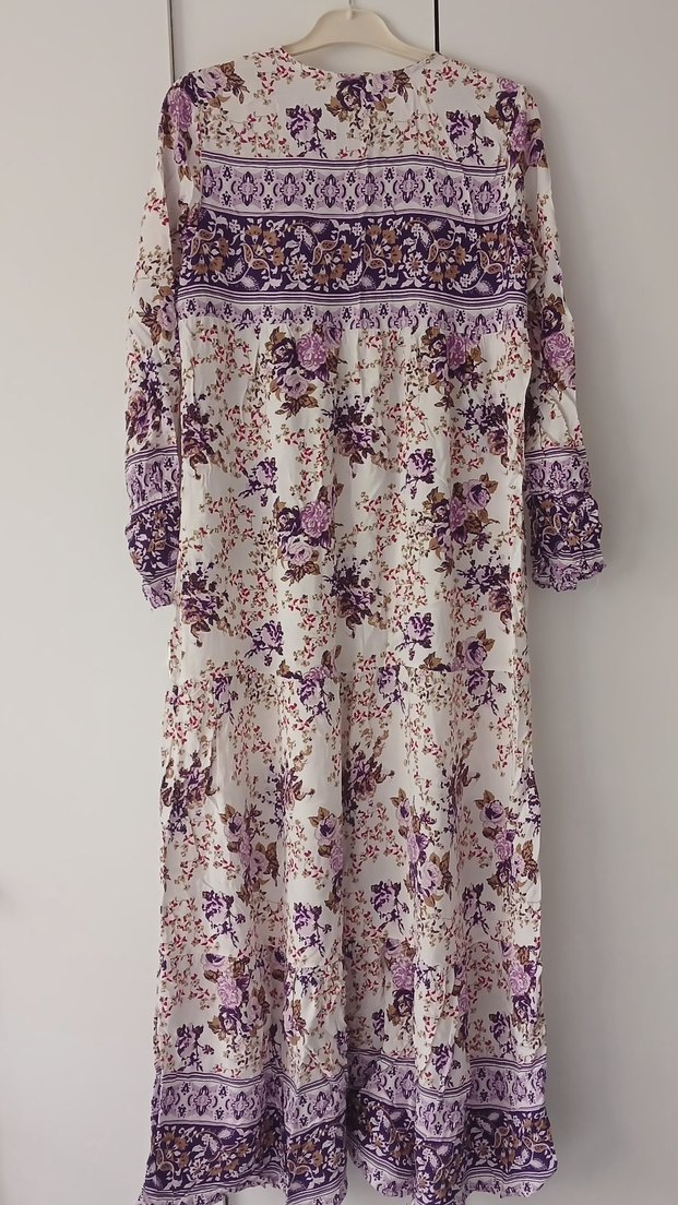 Uzun, Bağcıklı Bohem Pamuk Elbise - Görsel 2