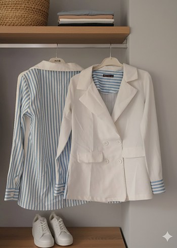 Düğmeli Beyaz Kadın Blazer Ceket - Görsel 4