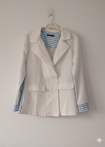 Düğmeli Beyaz Kadın Blazer Ceket - Görsel 2