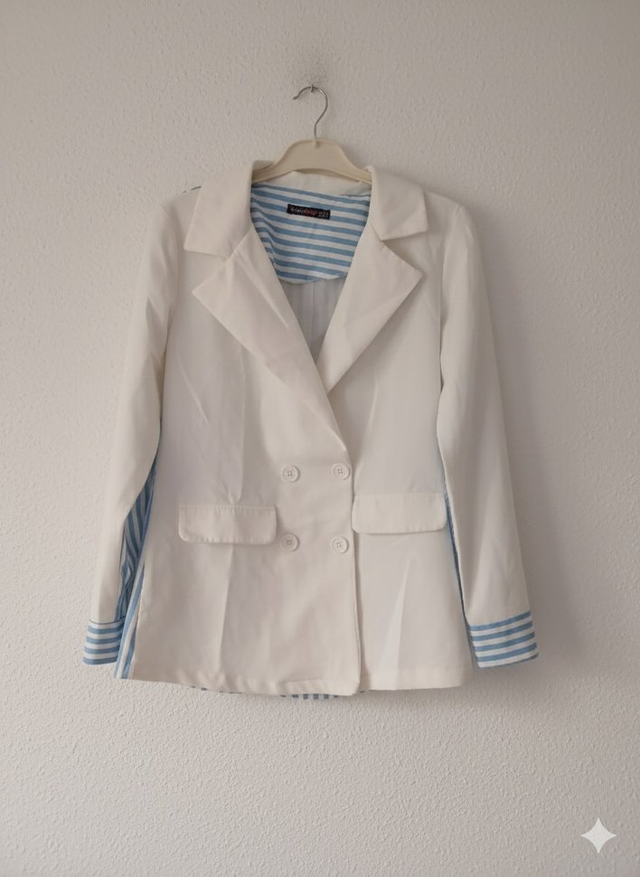 Düğmeli Beyaz Kadın Blazer Ceket - Görsel 2