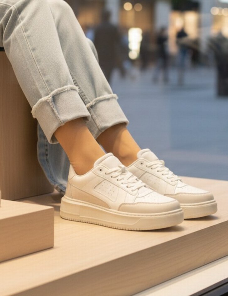 Beyaz yüksek taban Kadın Spor Ayakkabı - Görsel 4