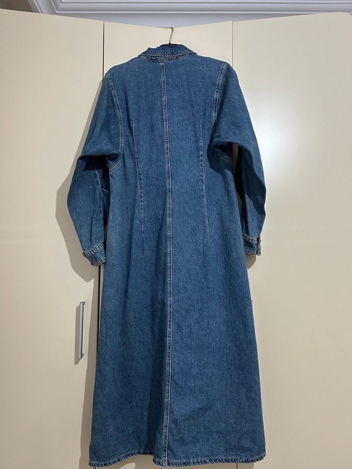 Uzun Kollu Mavi Denim Kadın Elbise - Görsel 3