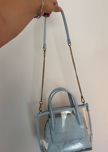 Zara Zincir Detaylı Pastel Mavi Şeffaf Kadın Çanta