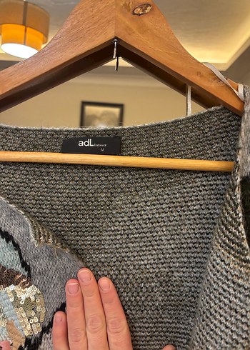 ADL Nakışlı Bohem Gri Uzun Örgü Hırka - Görsel 2