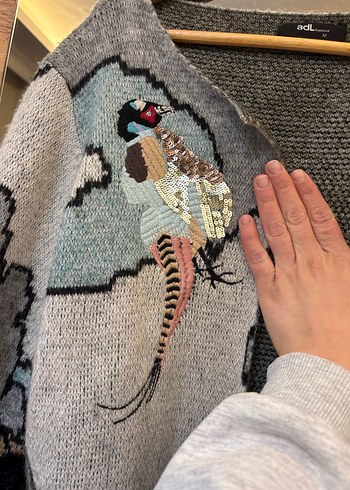 ADL Nakışlı Bohem Gri Uzun Örgü Hırka - Görsel 3