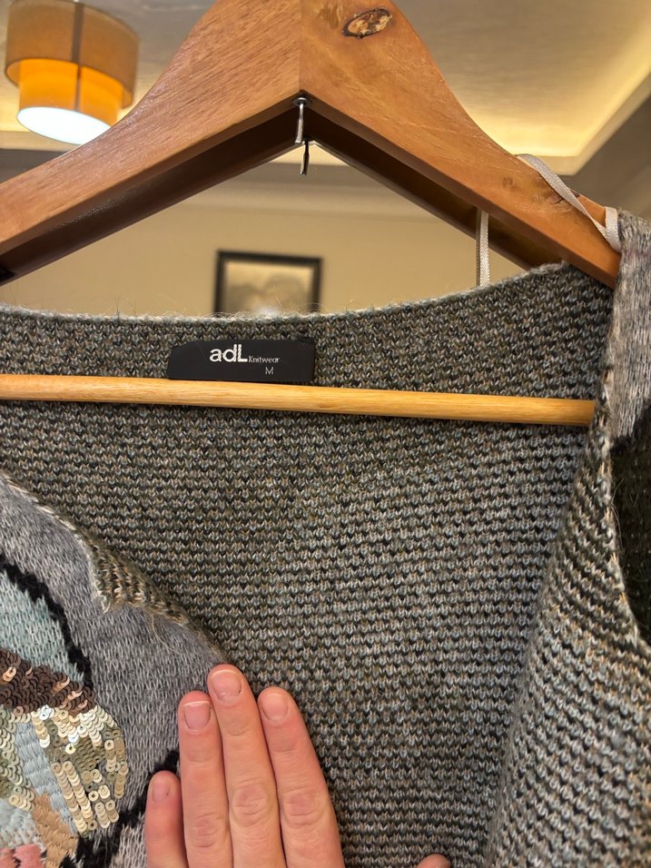 ADL Nakışlı Bohem Gri Uzun Örgü Hırka - Görsel 2